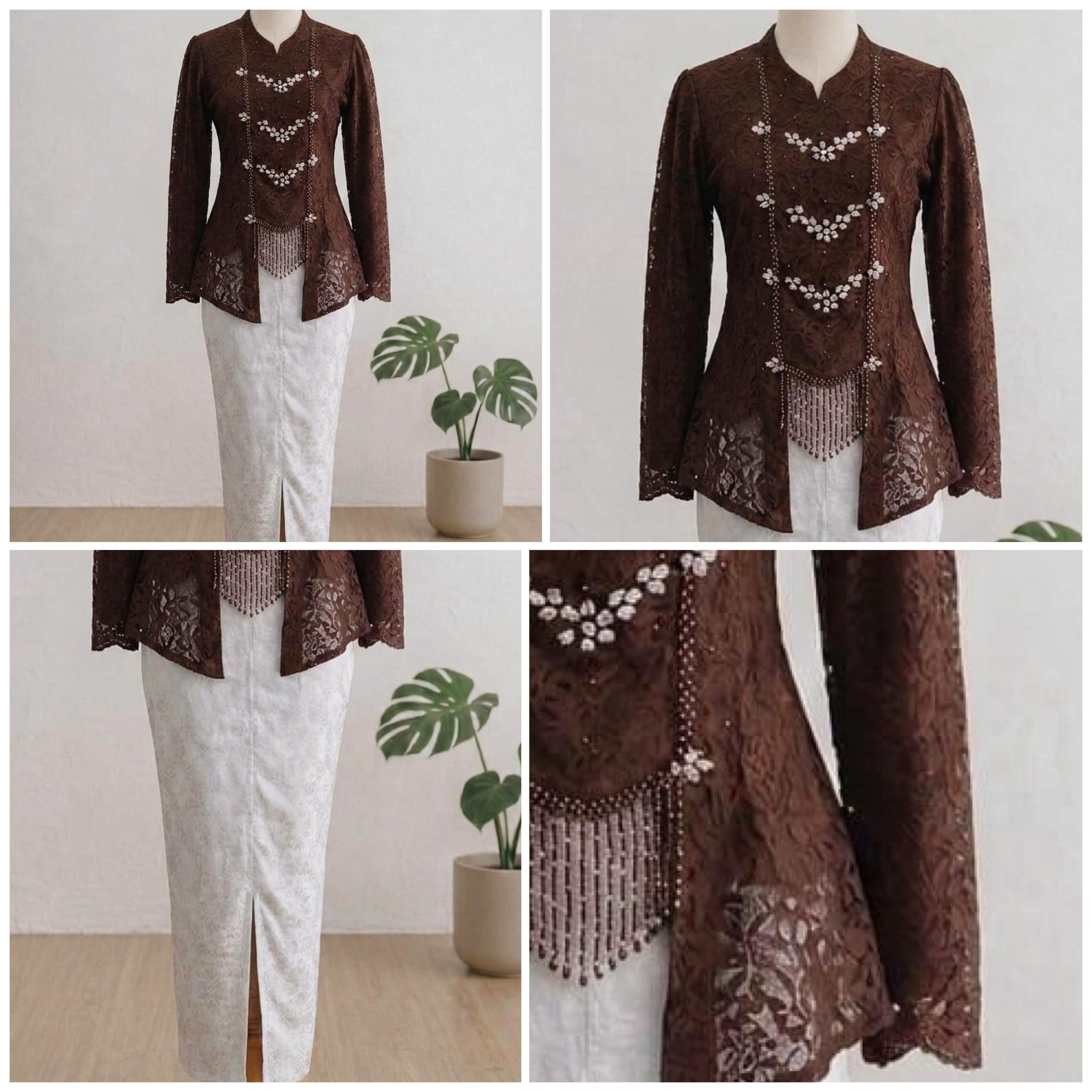 Kebaya Coklat Bordir Putih C