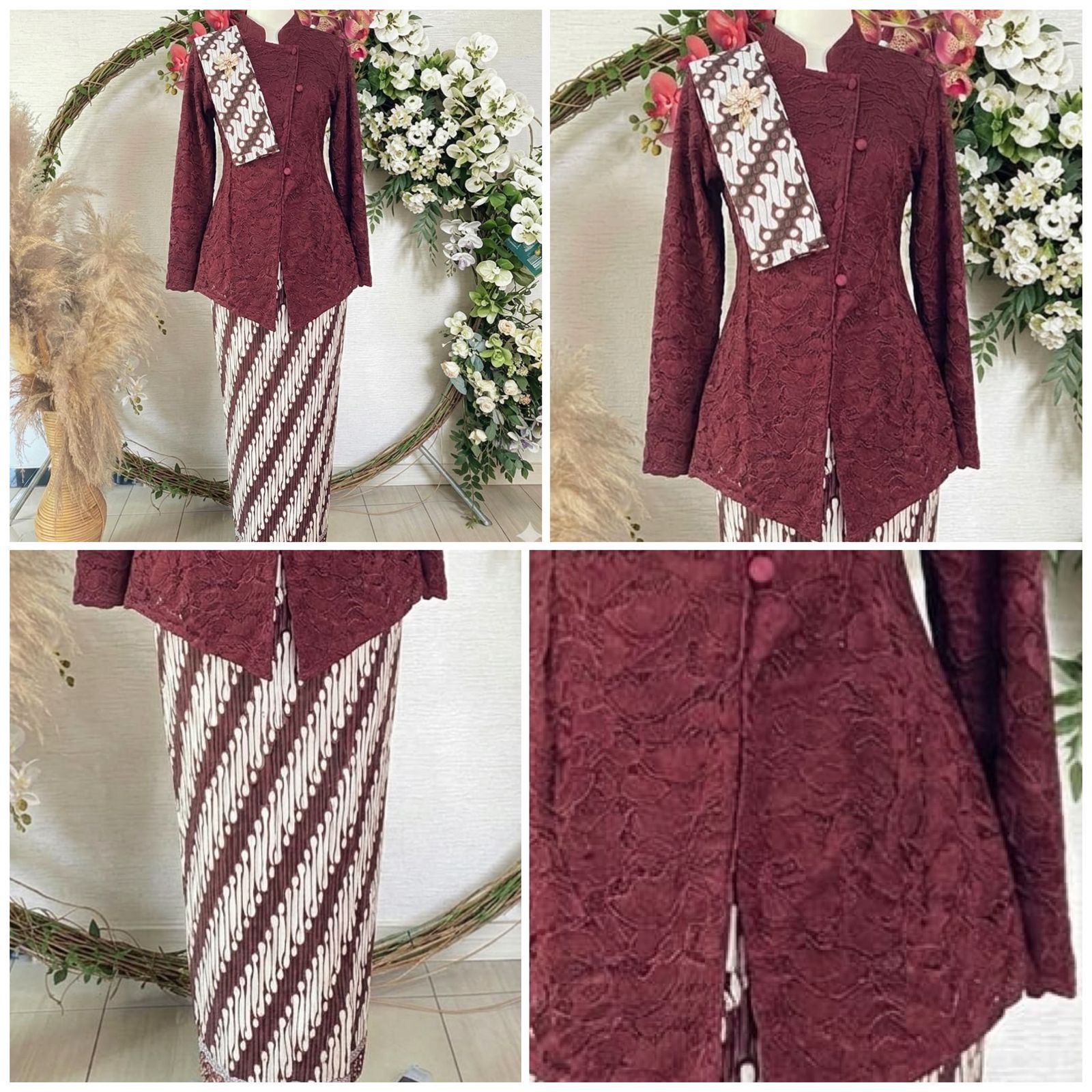 Kebaya Maroon Floral Modern B